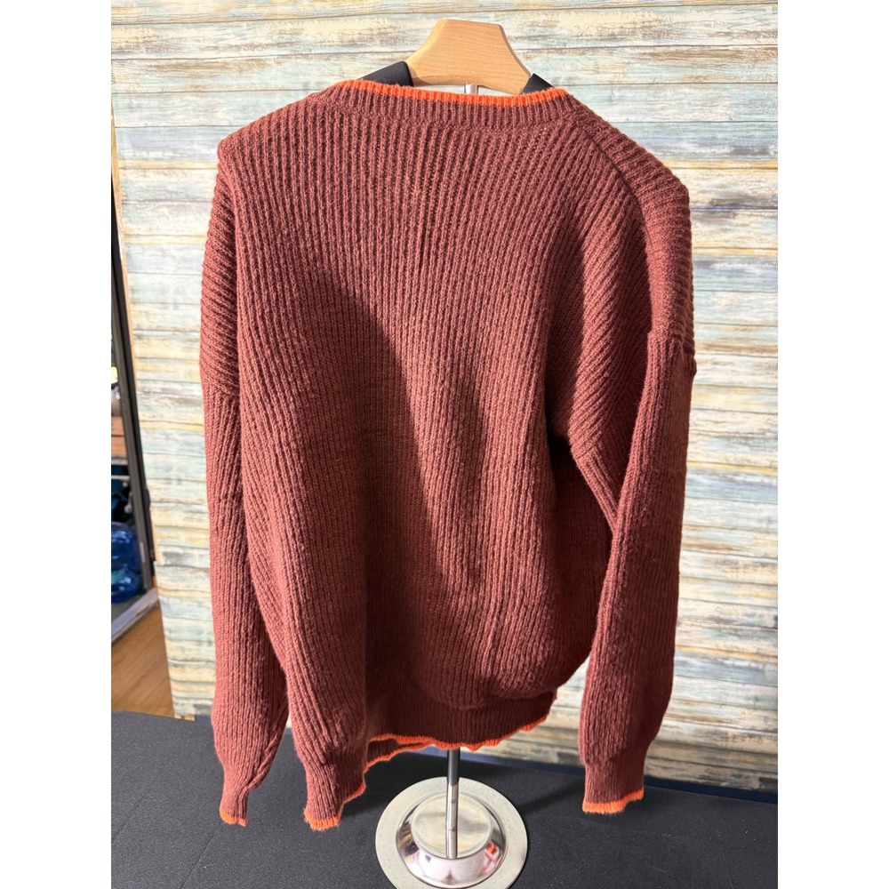 Vintage Pullover Sweater Large Coffee Brown Excellent Ribbed Good Vibes Patch - Picture 4 of 4